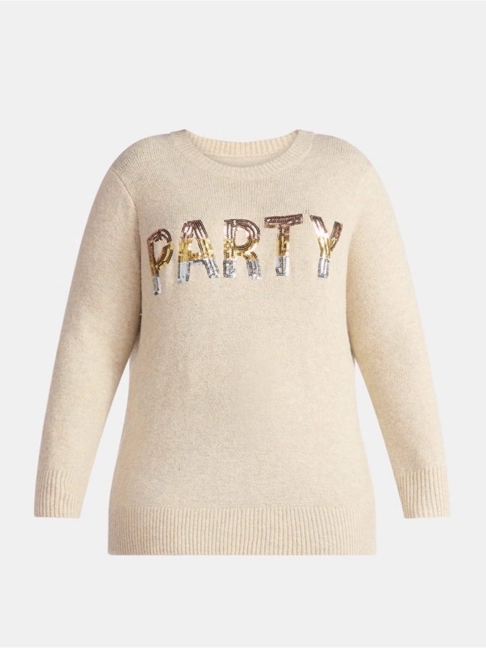 NWoT Terra & Sky Cream Sequin 'PARTY' Crewneck Sweater 3X Soft